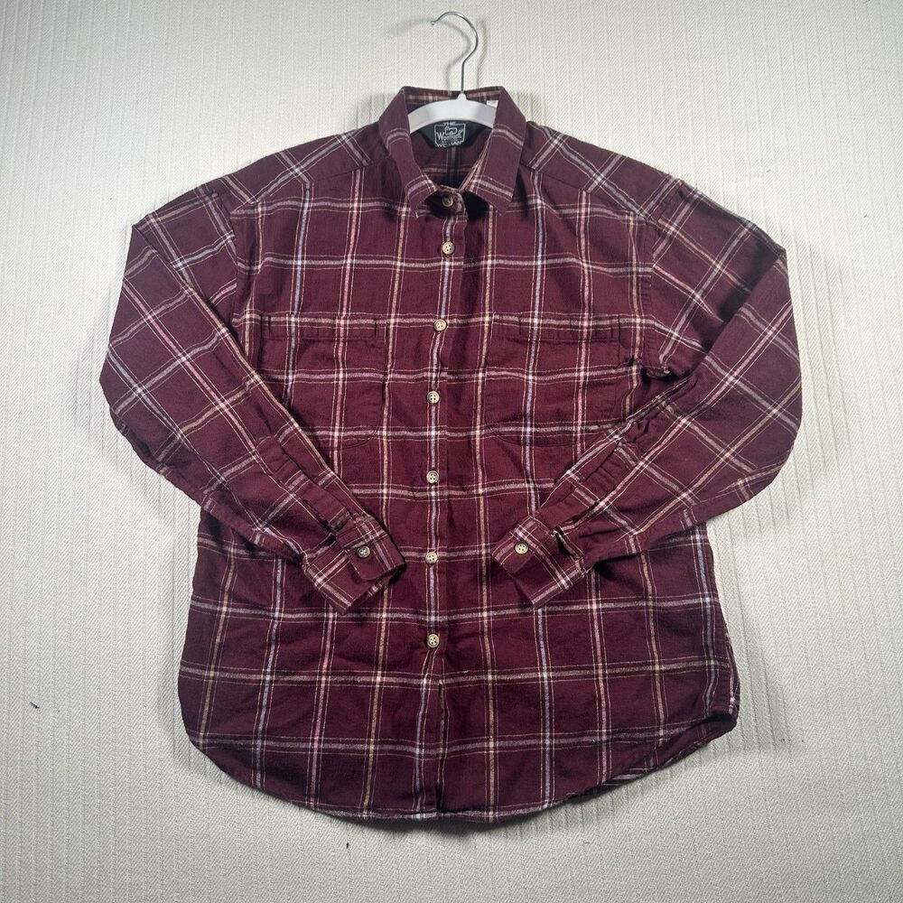 Woolrich Women’s Size 10 Plaid Flannel Button Front Long Sleeve Shirt Burgundy